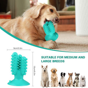Dog Toothbrush Chew Toys, Durable Teeth Cleaning Stick with Suction Cup, Natural Rubber Dental Oral Care Chewable Toy for Small Medium Large Dogs